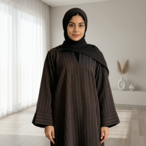 Black Modern Stripes Closed Dubai Abaya Women Muslim Dress Fashion Daily Wear Ramadan Eid Abaya