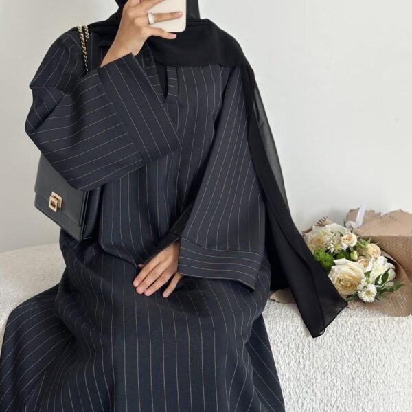 Modern Stripes Closed Dubai Abaya Women Muslim Dress Fashion Daily Wear Ramadan Eid Abaya