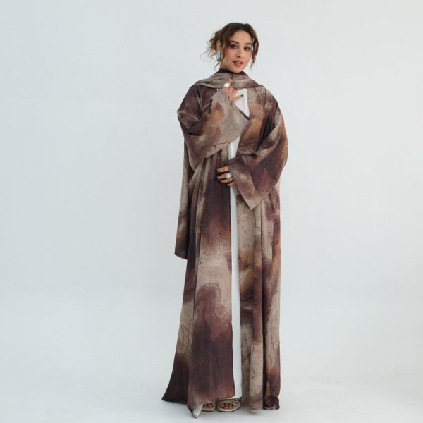 Loriya Open Abaya Ombre Marble Tie-Dye Printed 2 Piece Set Premium Women Islamic Clothing Ramadan Abaya Hijab