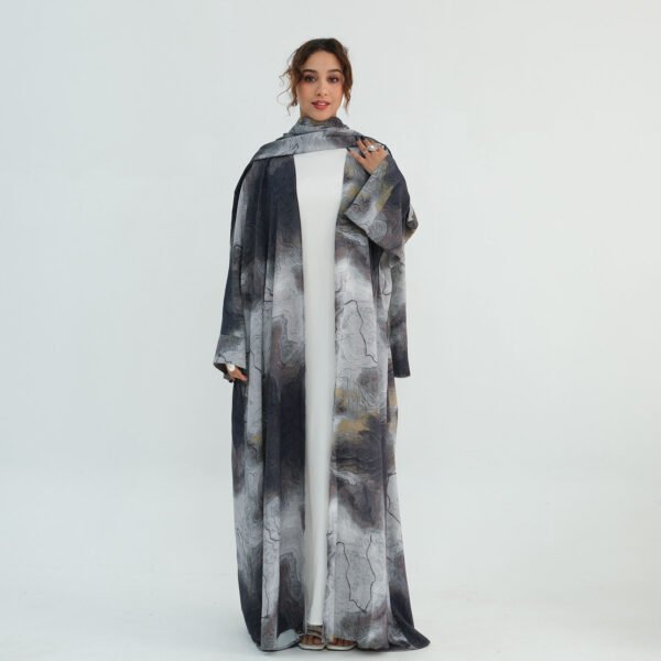 Loriya Open Abaya Ombre Marble Tie-Dye Printed 2 Piece Set Premium Women Islamic Clothing Ramadan Abaya Hijab