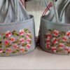 Elegant Handcrafted Grey Silk Potli Bag with Intricate Floral Hand Embroidery – Traditional Indian Festive Batwa for Weddings