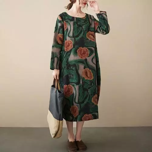 Ethnic Style Printed Mid-Length Dress – Women’s Fashion Dress