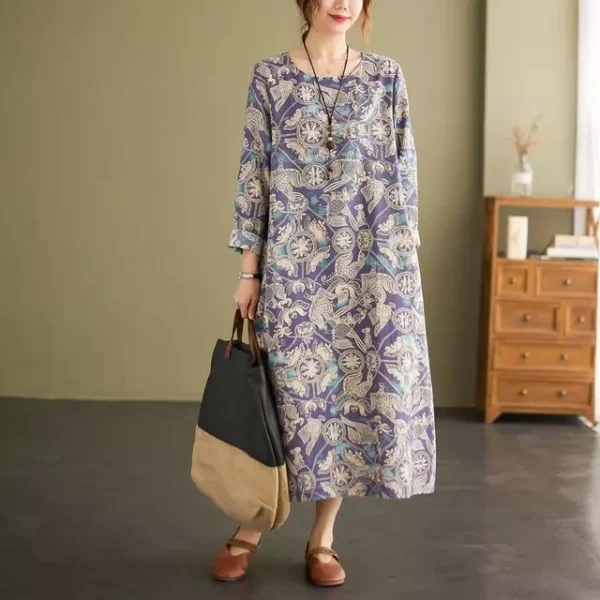 Ethnic Style Printed Mid-Length Dress – Women’s Fashion Dress