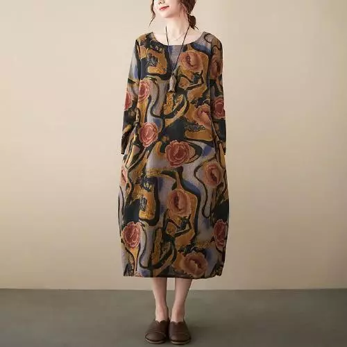 Ethnic Style Printed Mid-Length Dress – Women’s Fashion Dress