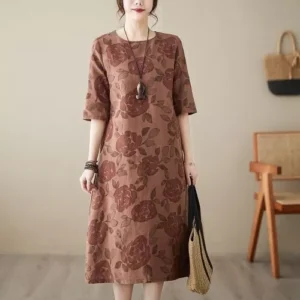 Ethnic Style Printed Mid-Length Dress – Women’s Fashion Dress