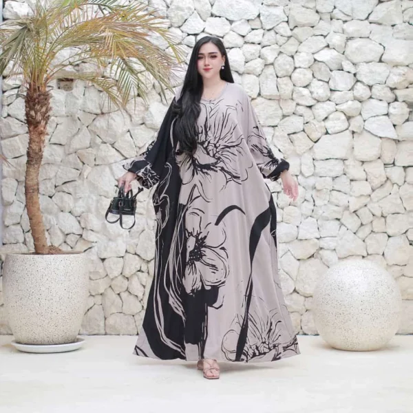 Premium Laluna Kaftan Batik Flower Orchid Dress