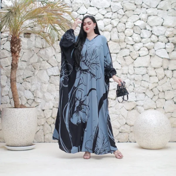 Premium Laluna Kaftan Batik Flower Orchid Dress