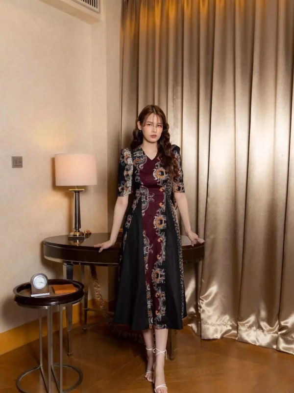 KATUN HERFIT Alifah Midi Batik Dress Combined with Stretch Cotton