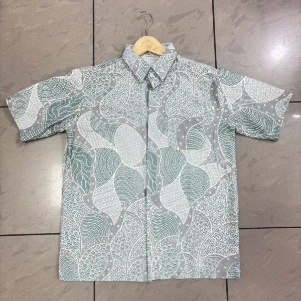 KATUN Men's Batik Shirt 901 – Cotton Material Short Sleeves Denim Biru Kemeja Lelaki