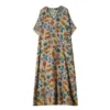 V-Neck Cotton Linen Dress Kaftan Batik – Large Loose Art Style