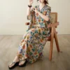 V-Neck Cotton Linen Dress Kaftan Batik – Large Loose Art Style